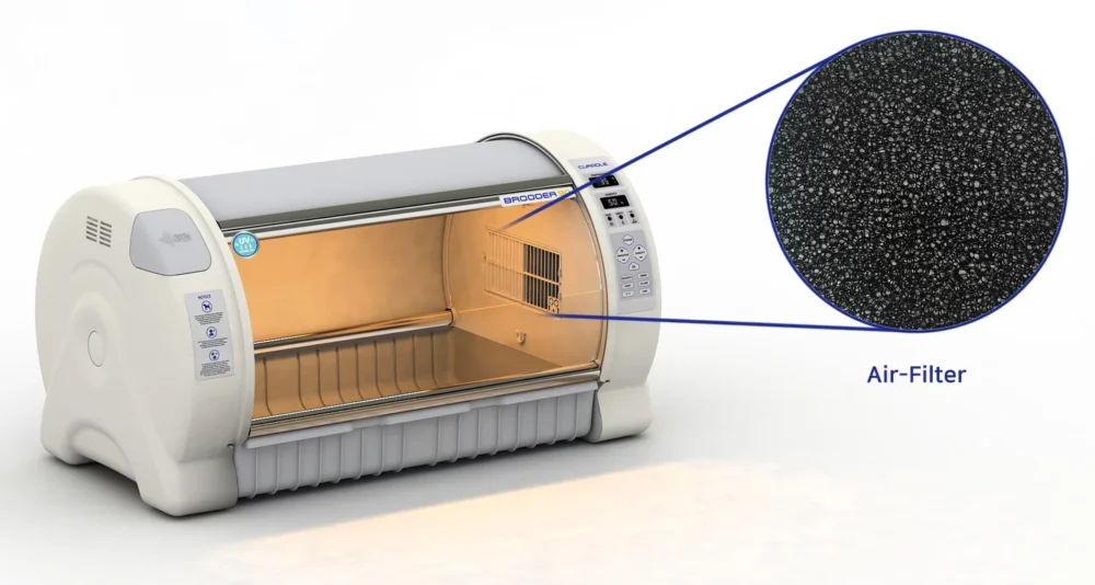 Odchowalnik dla ptaków Brooder 90 - Trzy filtry powietrza usuwające niepożądane zapachy i bakterie.